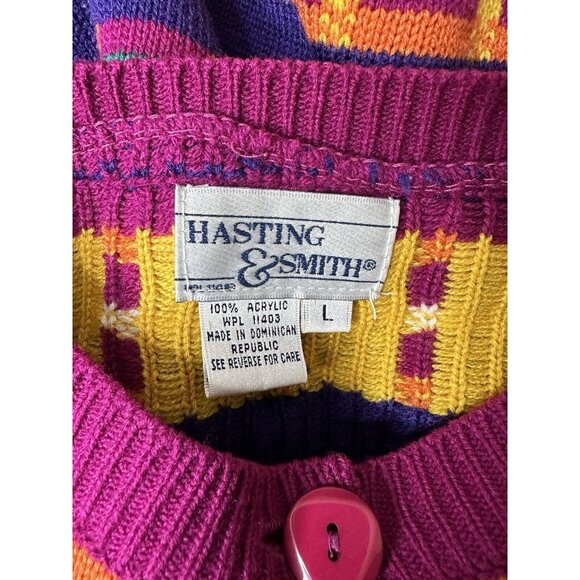 Hasting & Smith Cardigan Sweater Womens Size Large Colorful Purple Magenta Green - Picture 4 of 6